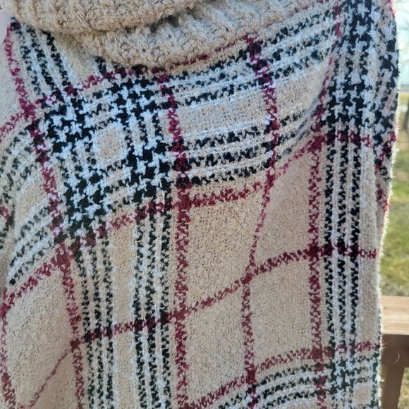 Time And Tru Plaid Turtleneck Poncho Sweater | Fall Cozy Style | Size L/XL - Picture 8 of 15